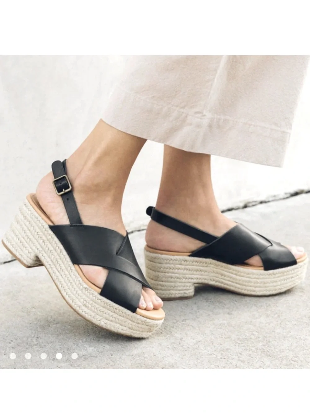 Soludos Amalfi Black Leather Espadrille Platforms
